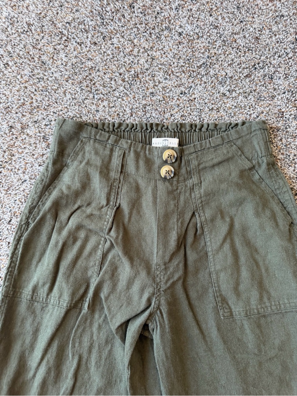 Mason & Belle Olive Green Linen Blend Wide Leg Utility Pants 2/26 Coastal Boho - Picture 3 of 6